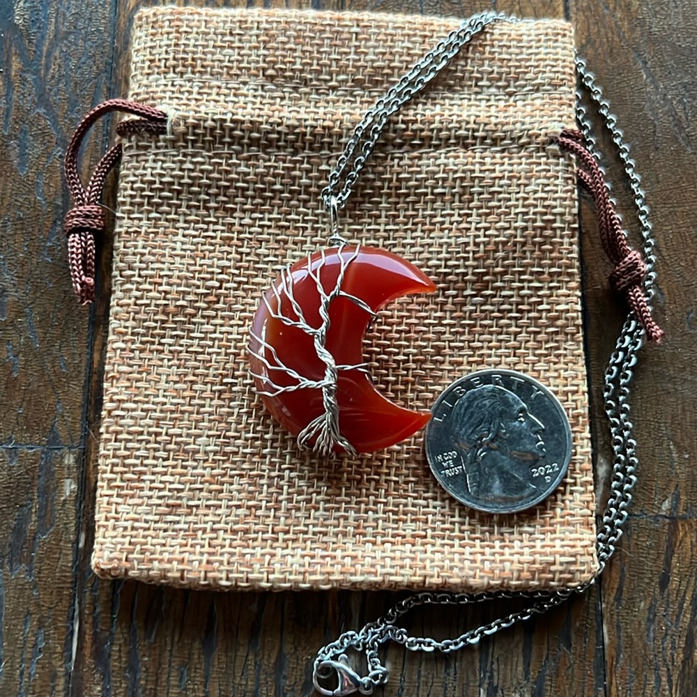 Carnelian Moon Necklace Red Moon Pendant with Stainless Steel Chain - Picture 2 of 3